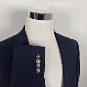 Michael Kors 40L Blazer 100% Wool Navy Blue Silver Gold Two Button Lined Vented
